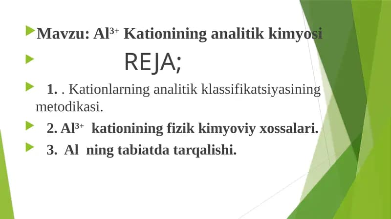 Al3+ Kationining analitik kimyosi