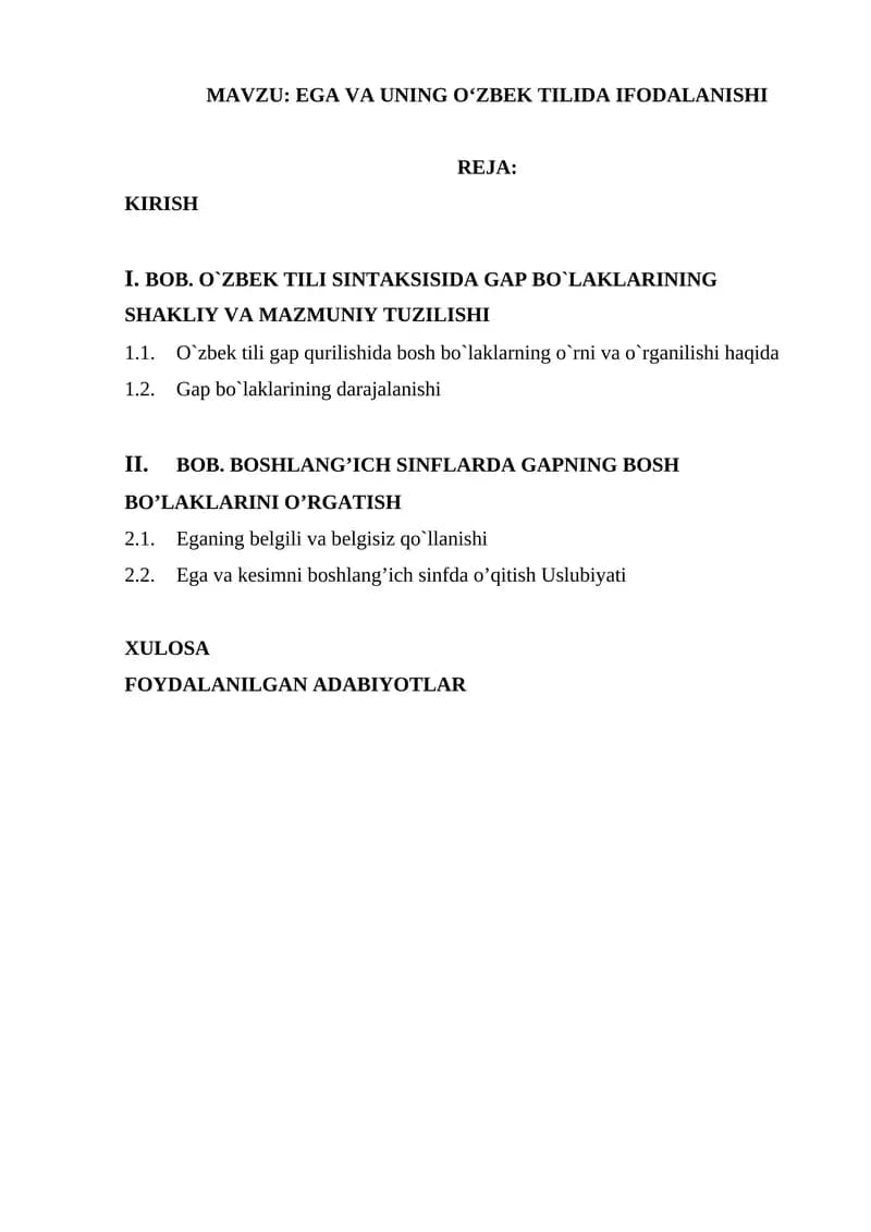EGA VA UNING OʻZBEK TILIDA IFODALANISHI