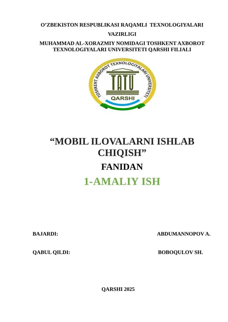 MOBIL ILOVALARNI ISHLAB CHIQISH