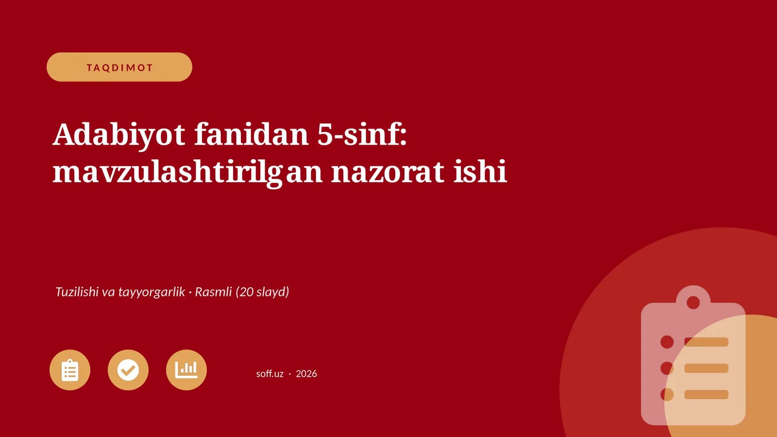 Adabiyot fanidan 5-sinf: mavzulashtirilgan nazorat ishi