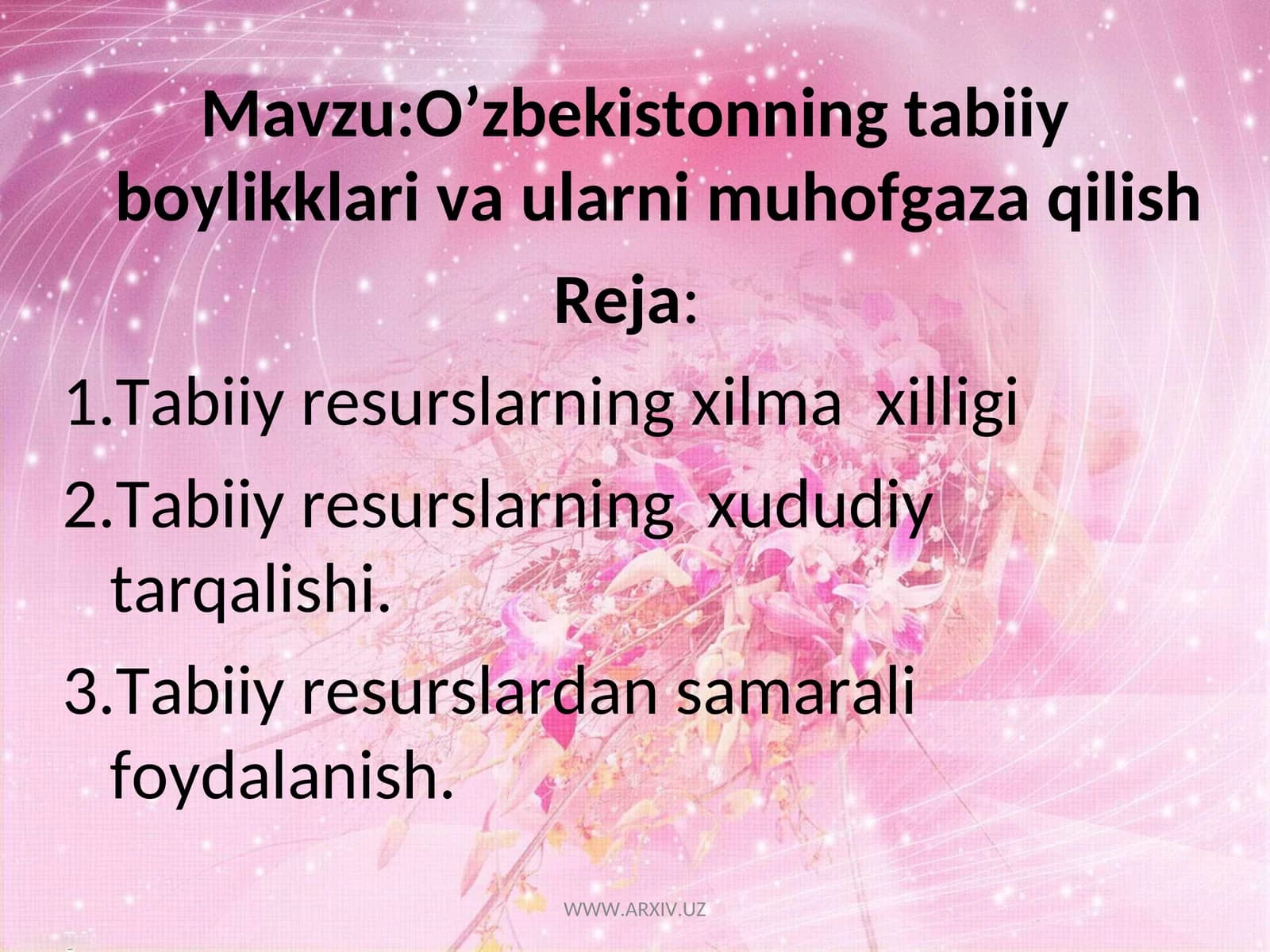 O’zbekistonning tabiiy boyliklari va ularni muhofaza qilish