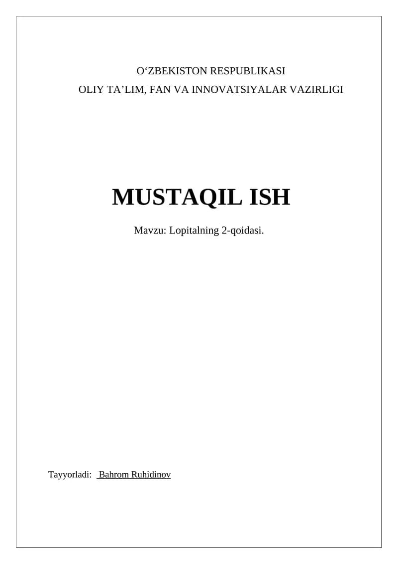 Lopitalning 2-qoidasi