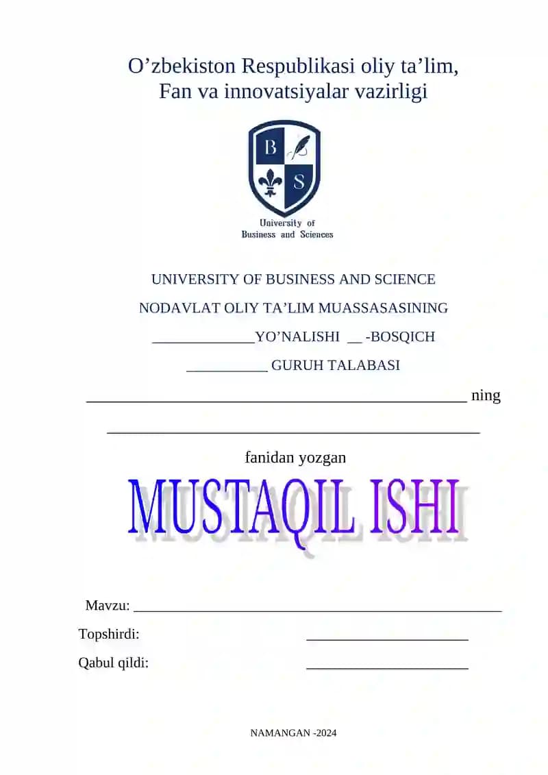 NODAVLAT OLIY TA’LIM MUASSASASINING