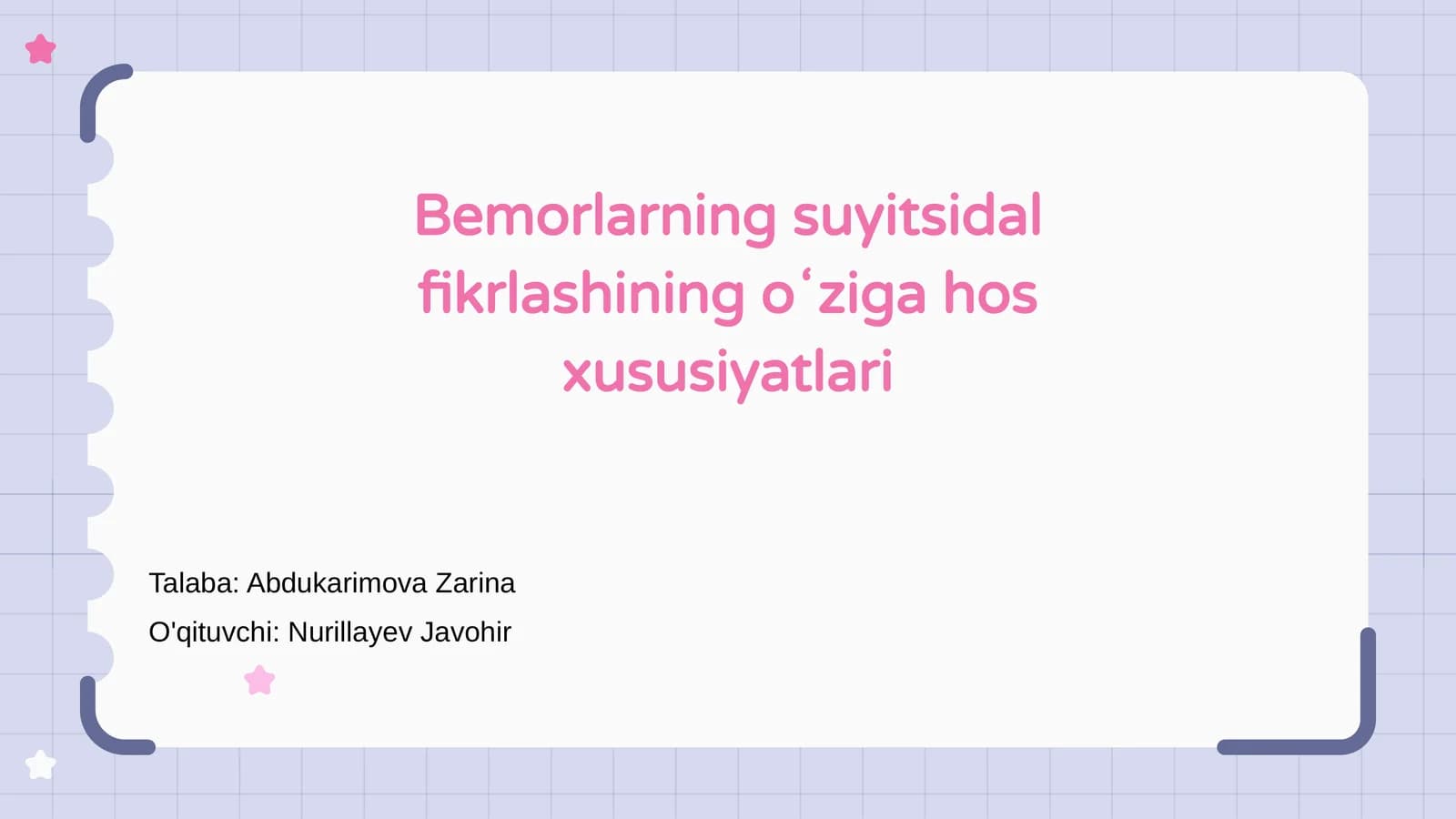 Bemorlarning suyitsidal fikrlashining oʻziga hos xususiyatlari