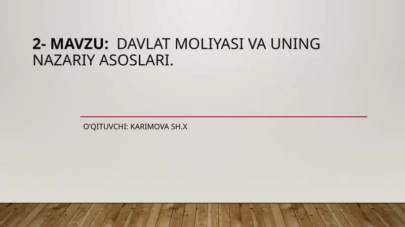 Davlat moliyasi va uning nazariyasoslari