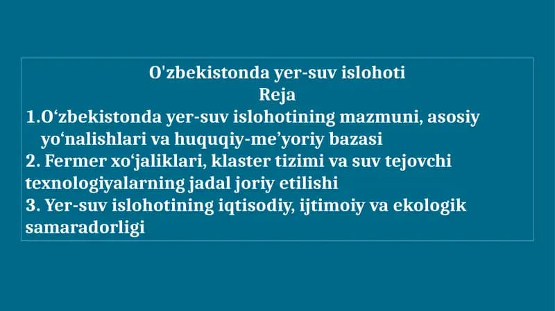 O'zbekistonda yer-suv islohoti