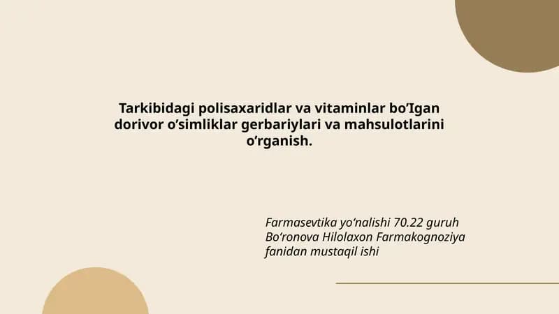 Boʻronova Hilolaxon Farmakognoziya