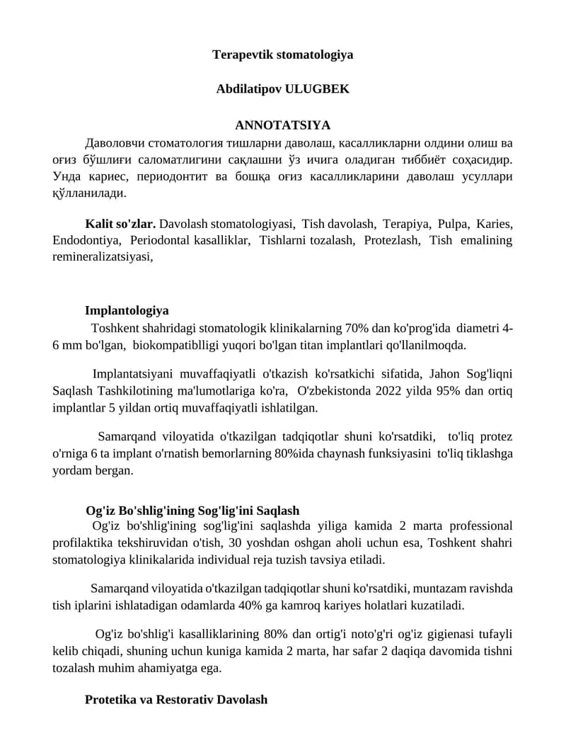 Terapevtik stomatologiya