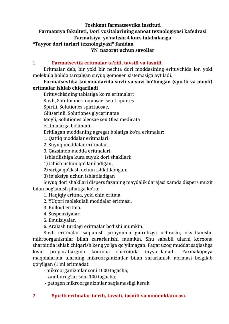 Farmatsevtik eritmalar ta’rifi
