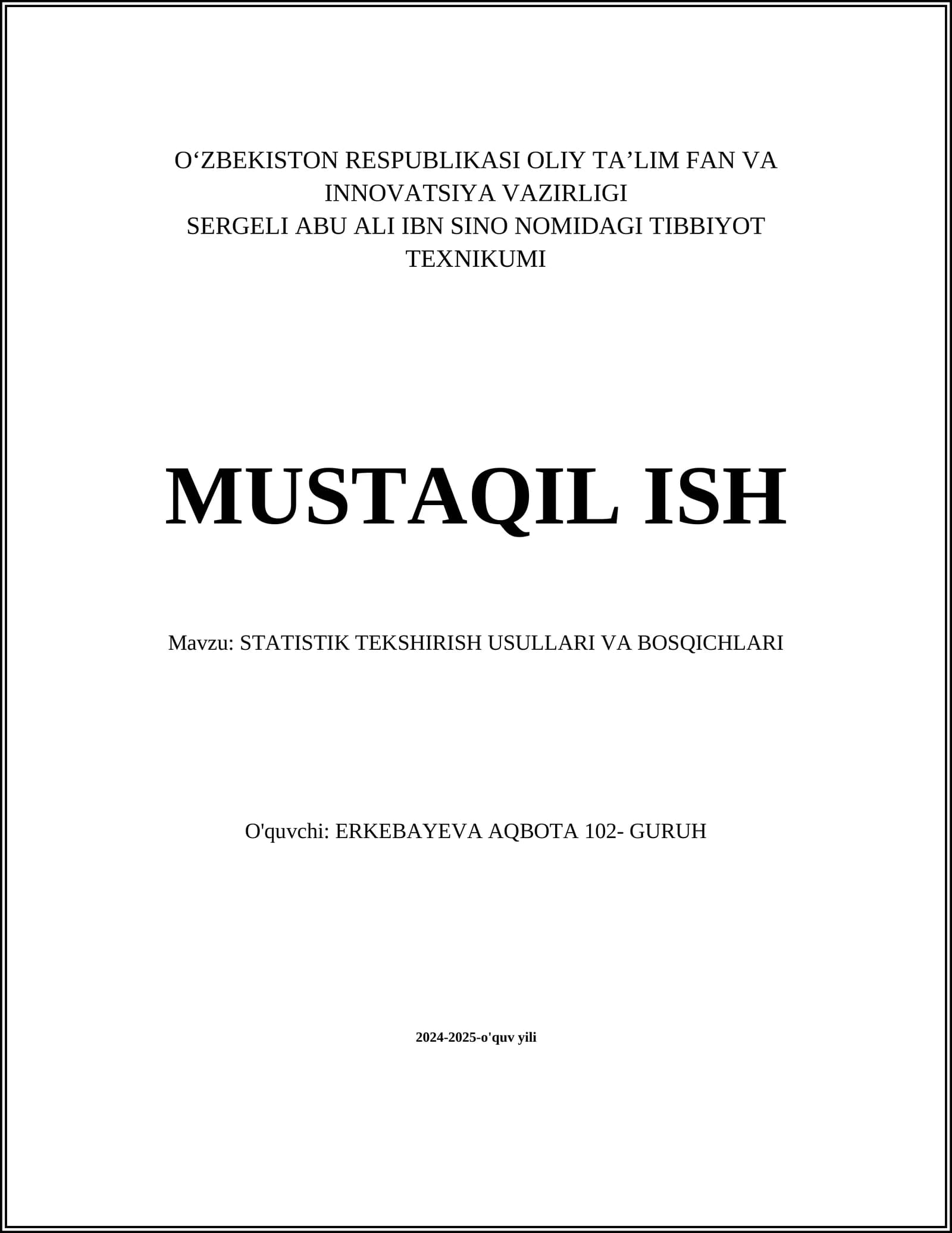 STATISTIK TEKSHIRISH USULLARI VA BOSQICHLARI