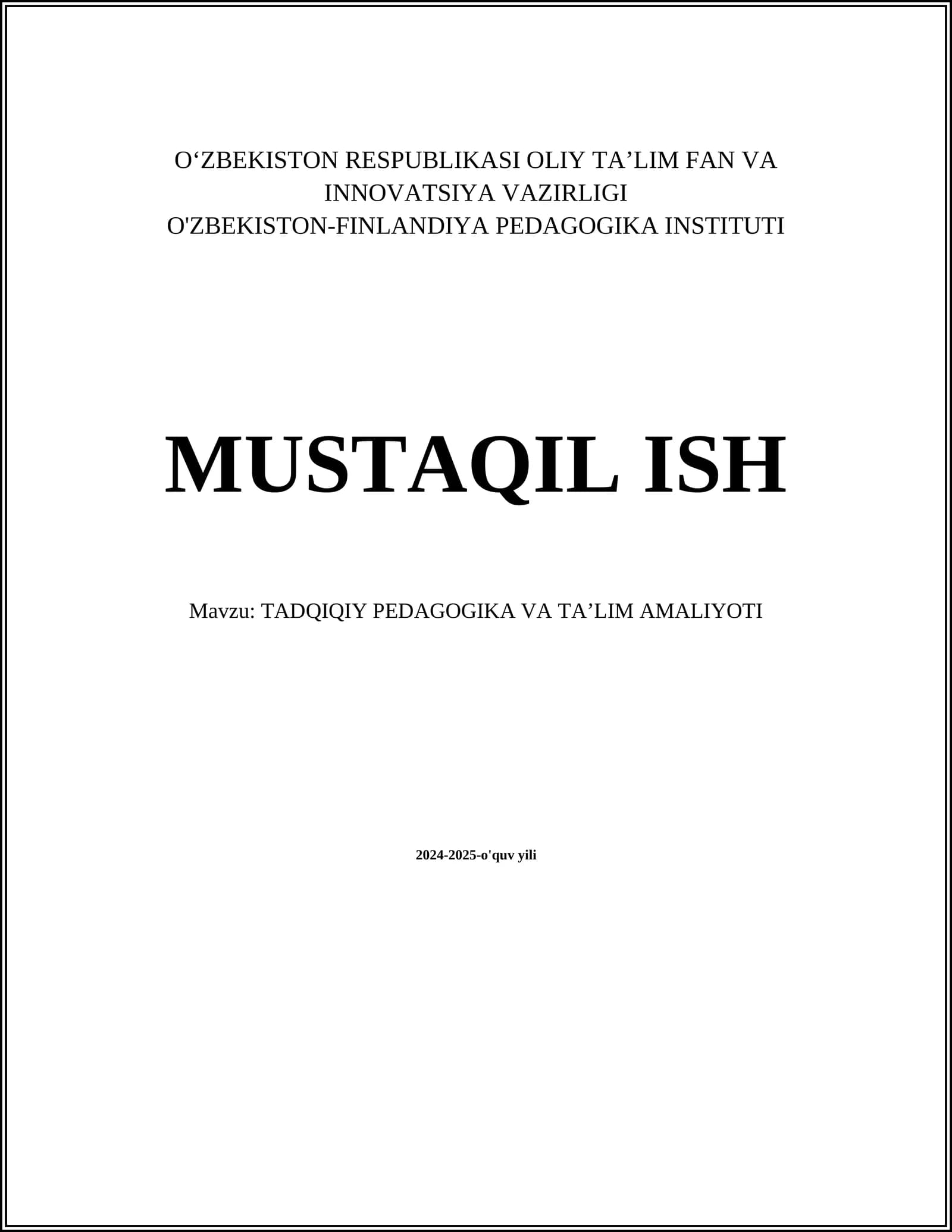 TADQIQIY PEDAGOGIKA VA TAʼLIM AMALIYOTI