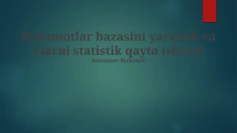 Ma'lumotlar Bazasini Yarating