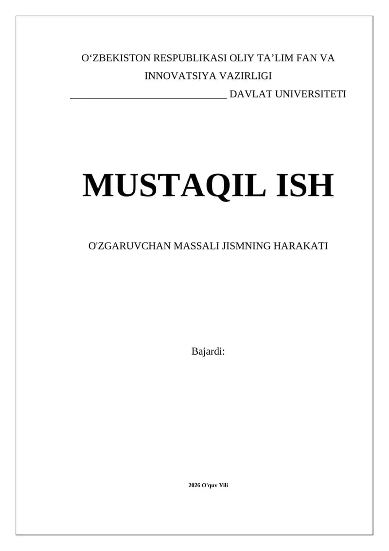O'zgaruvchan massali jismning harakati