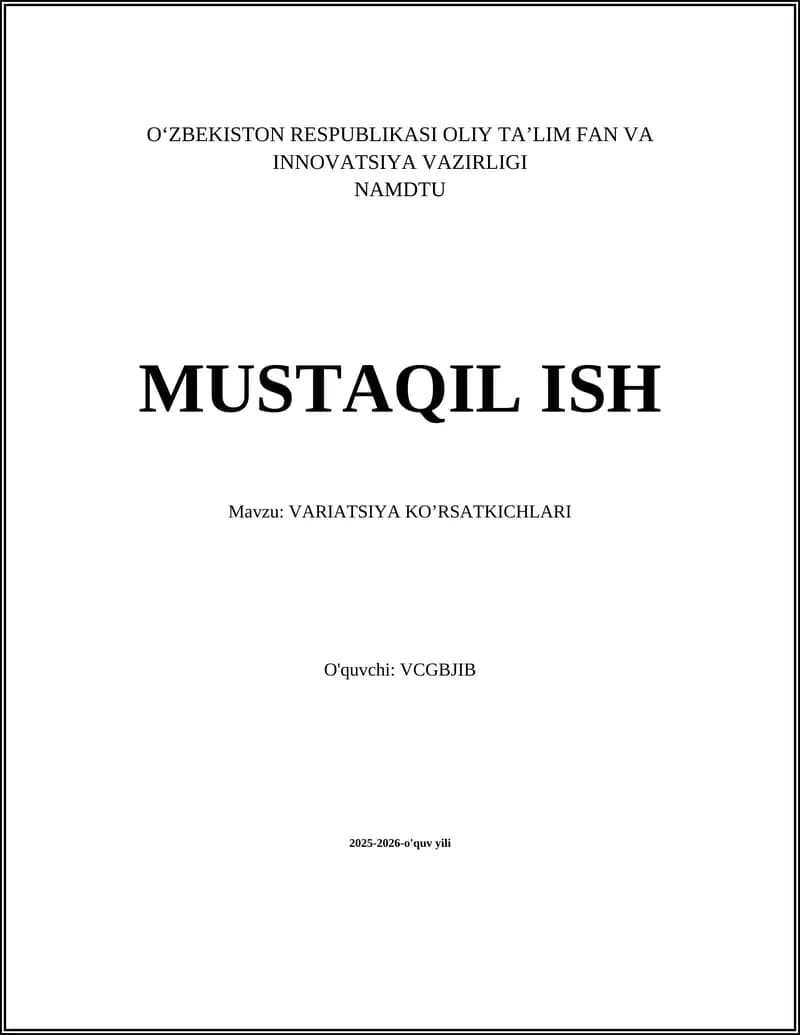 VARIATSIYA KO’RSATKICHLARI