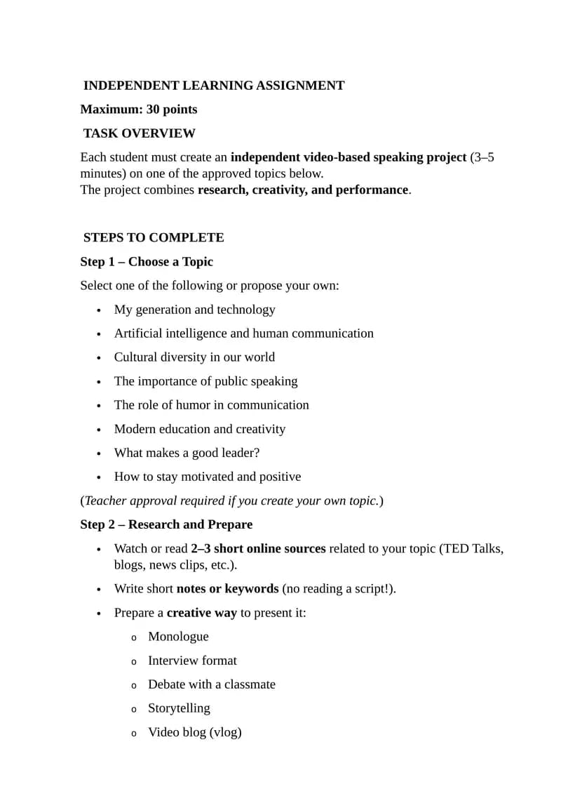 Independent Learning Assignment