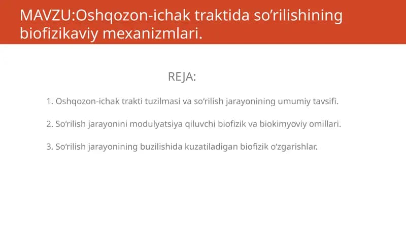 Oshqozon-ichak traktida so’rilishining biofizikaviy mexanizmlari