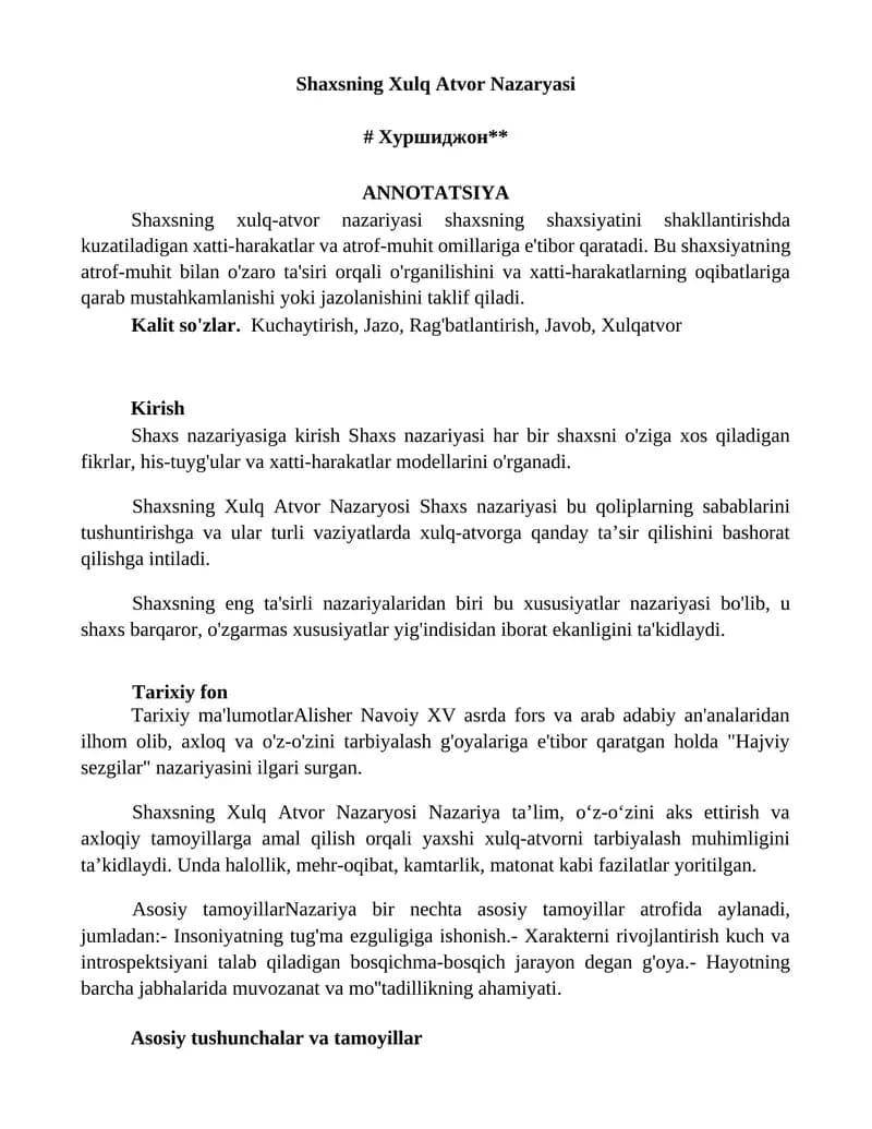 Shaxsning Xulq Atvor Nazaryasi