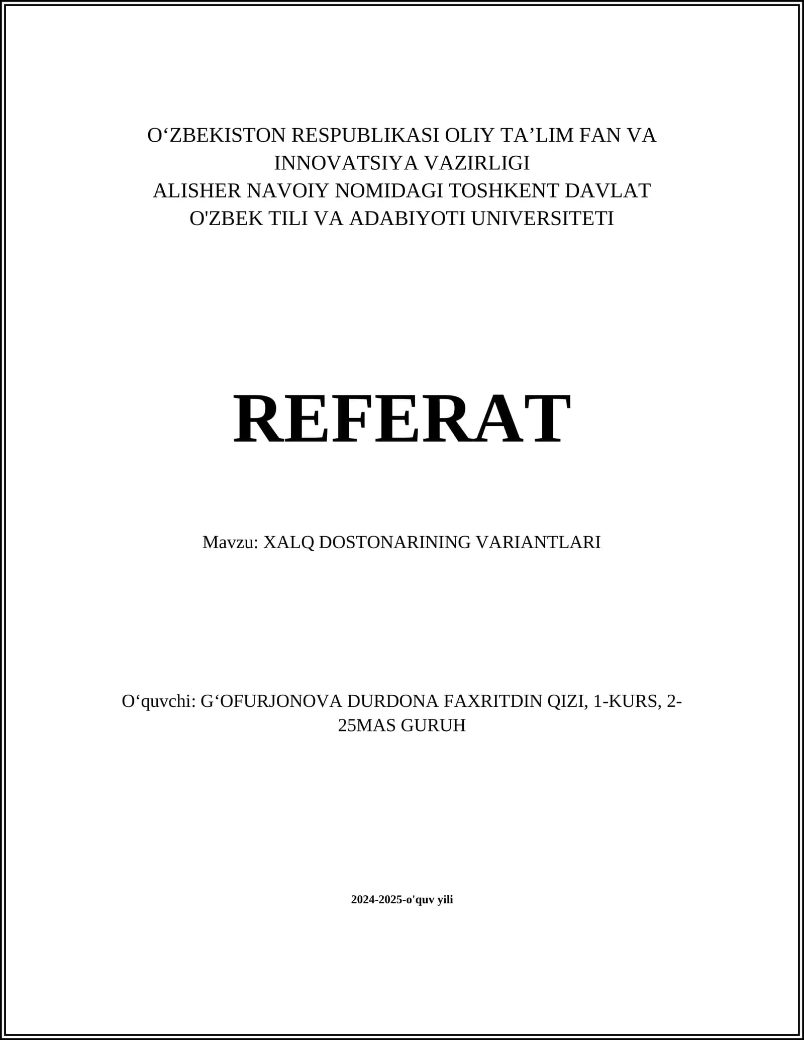 XALQ DOSTONARINING VARIANTLARI