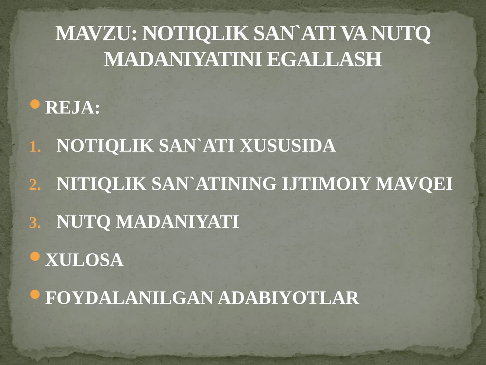 NOTIQLIK SAN`ATI VA NUTQ MADANIYATINI EGALLASH