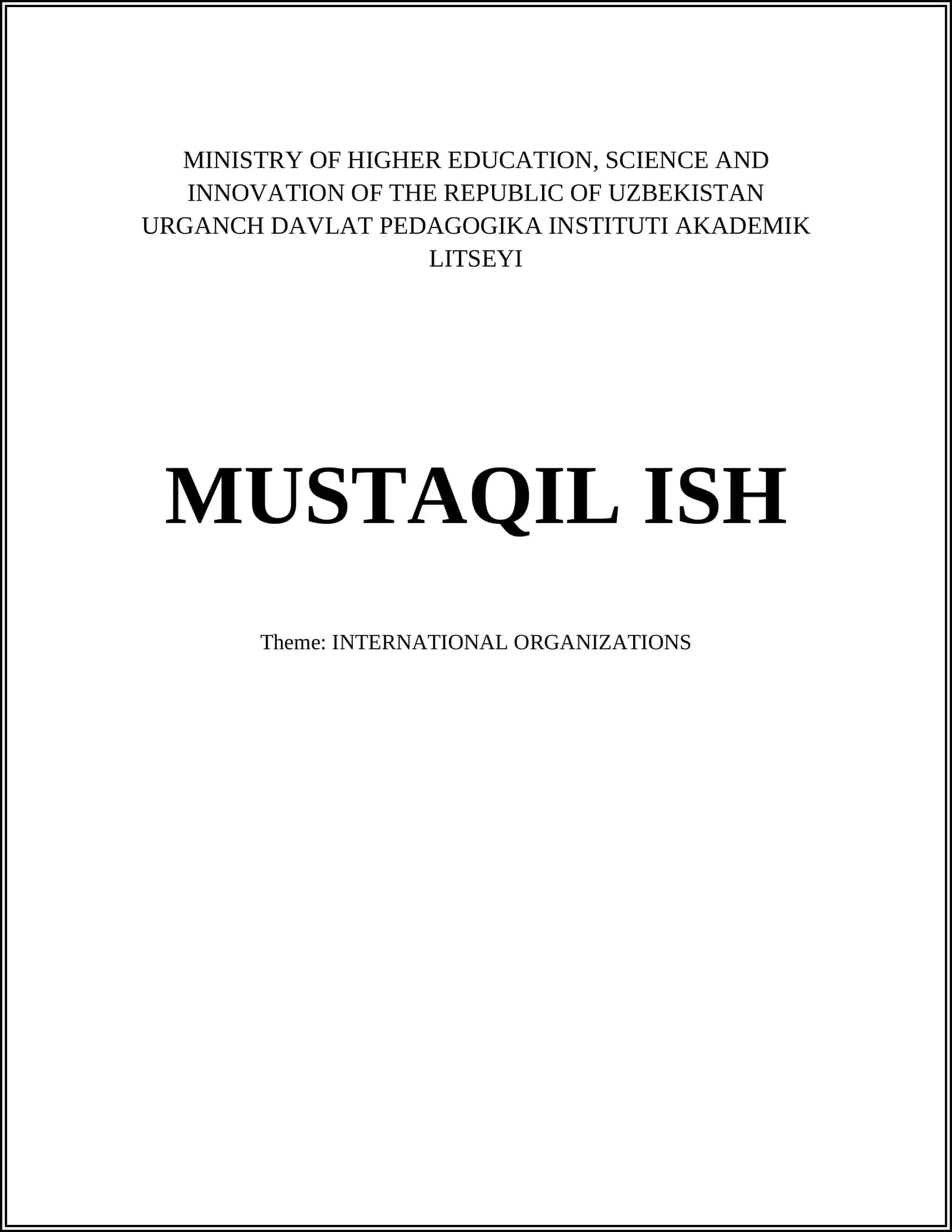 INTERNATIONAL ORGANIZATIONS
