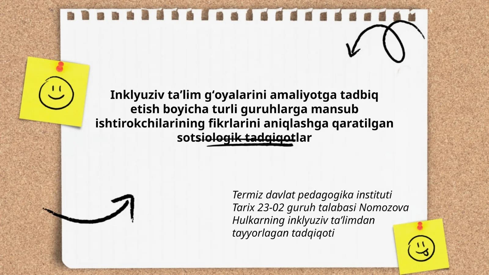 Nomozova Hulkarning inklyuziv taʼlimdan tayyorlagan tadqiqoti