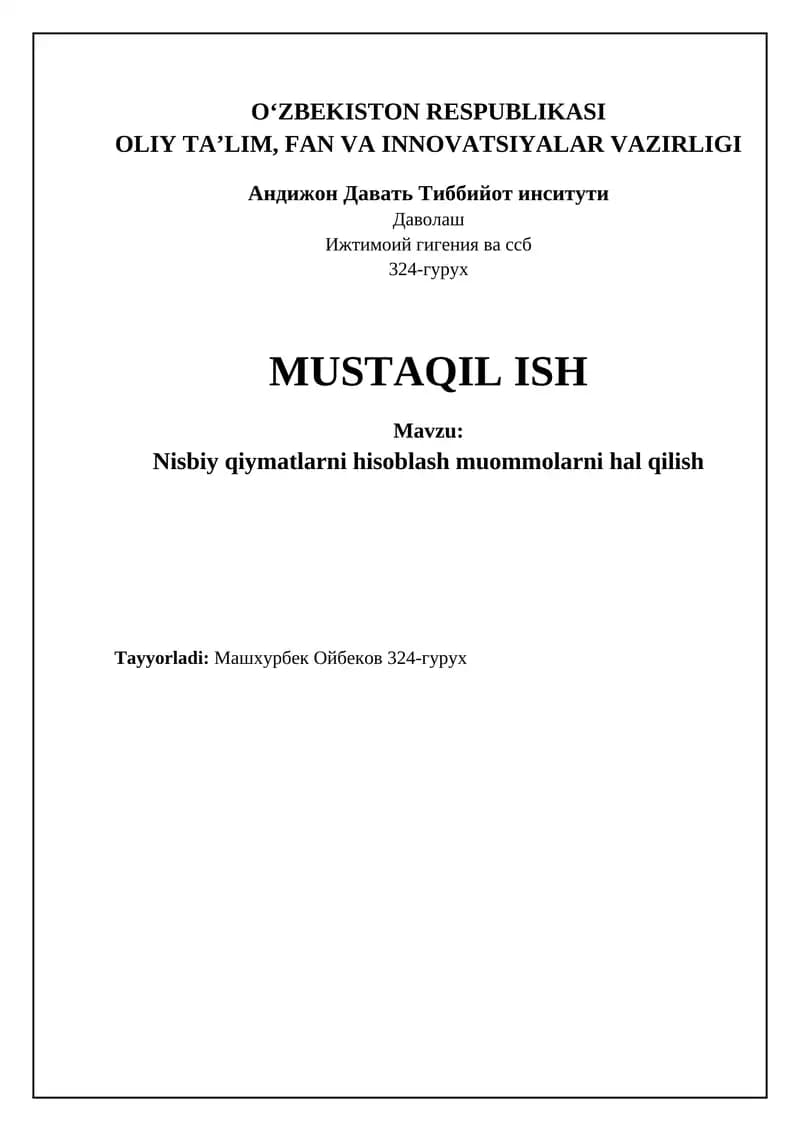 Nisbiy qiymatlarni hisoblash asoslari