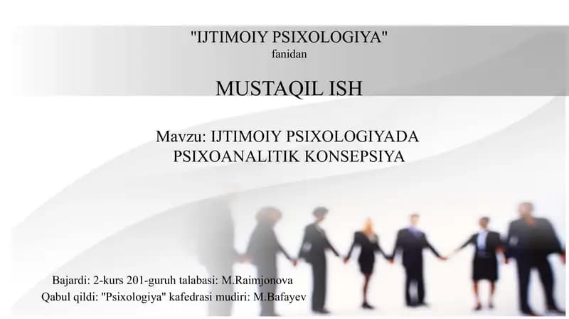 IJTIMOIY PSIXOLOGIYADA PSIXAANALITIK KONSEPSIYASI