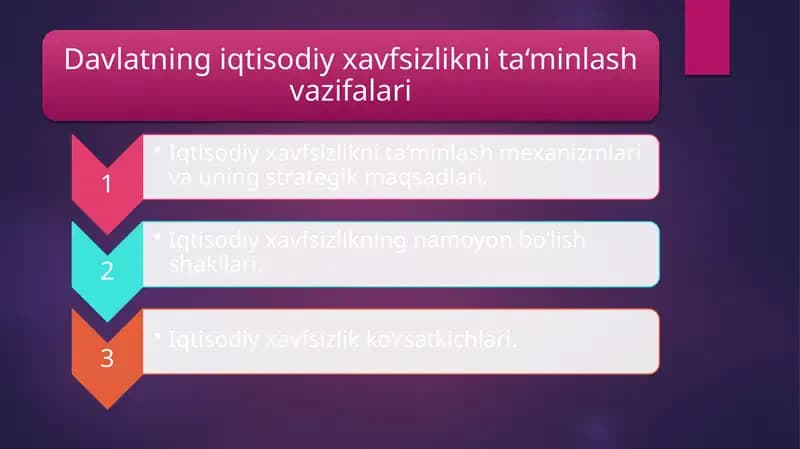 Davlatning iqtisodiy xavfsizlikni ta‘minlash vazifalari