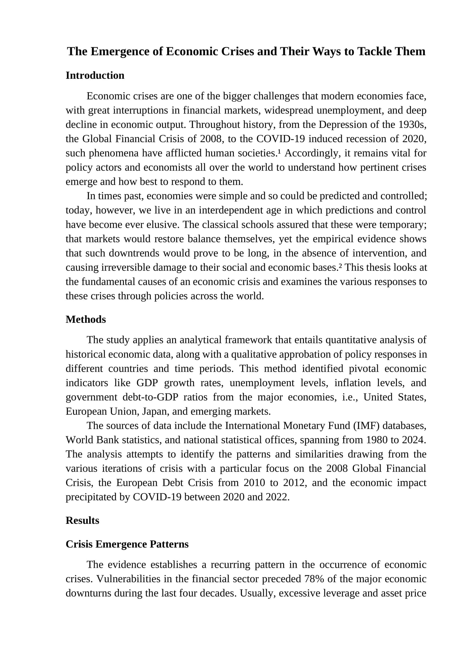 The Emergence of Economic Crises and Their Ways to Tackle Them