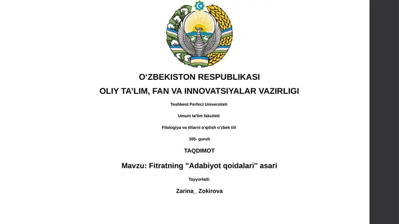 Fitratning "Adabiyot qoidalari" asari