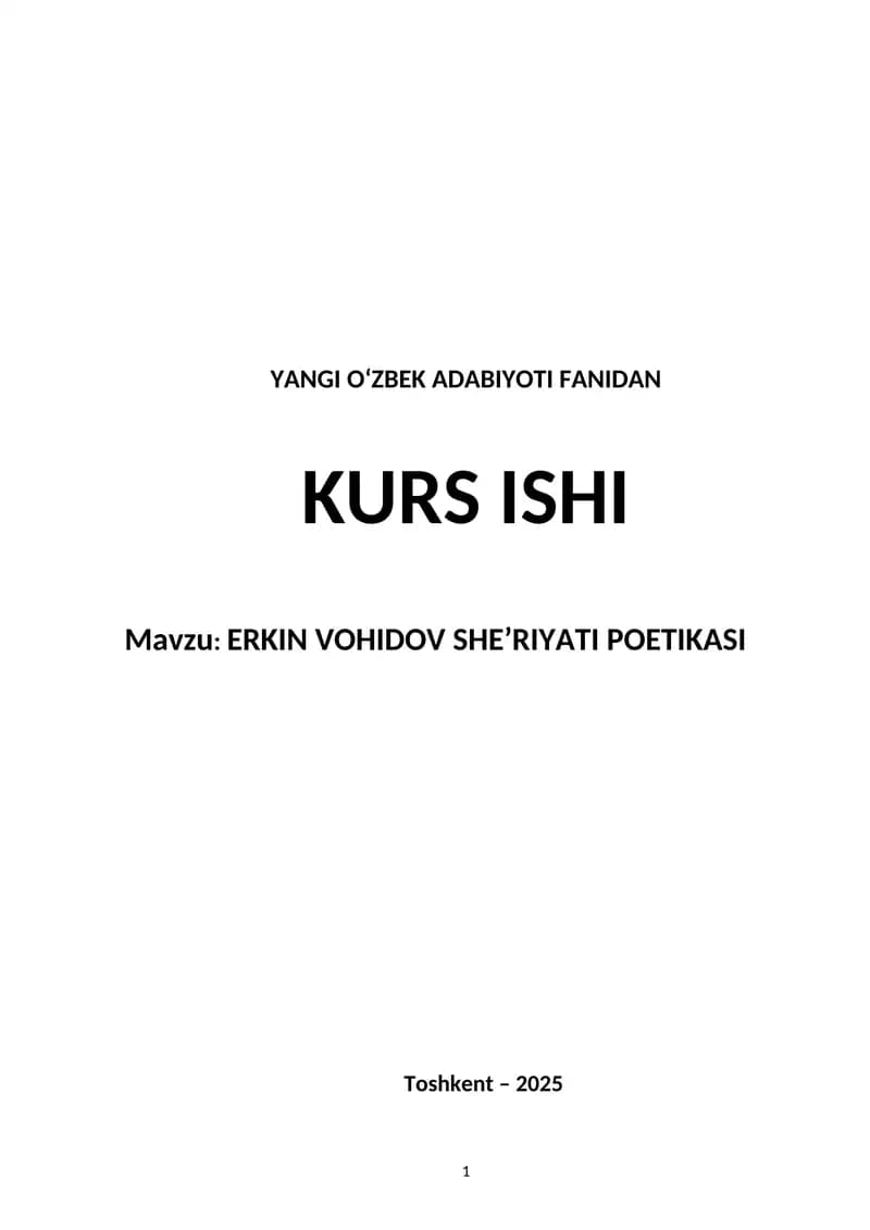 ERKIN VOHIDOV SHE’RIYATI POETIKASI