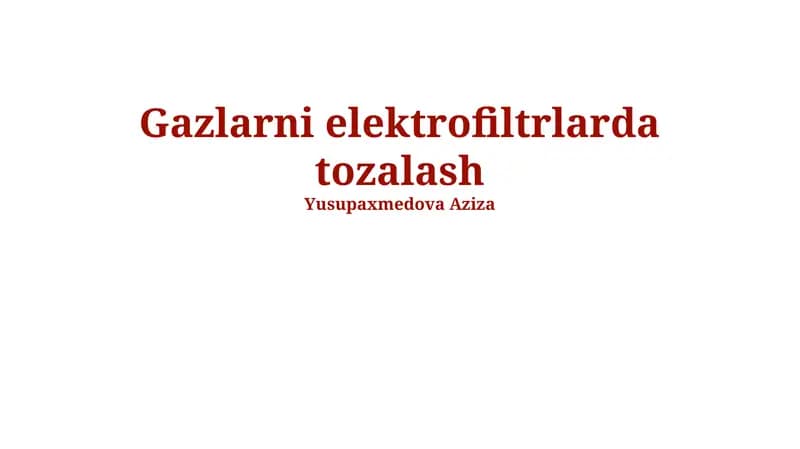 Gazlarni elektrofiltrlarda tozalash