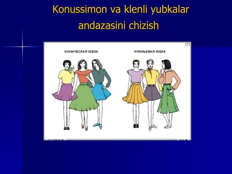Konussimon va klenli yubkalar andazasini chizish