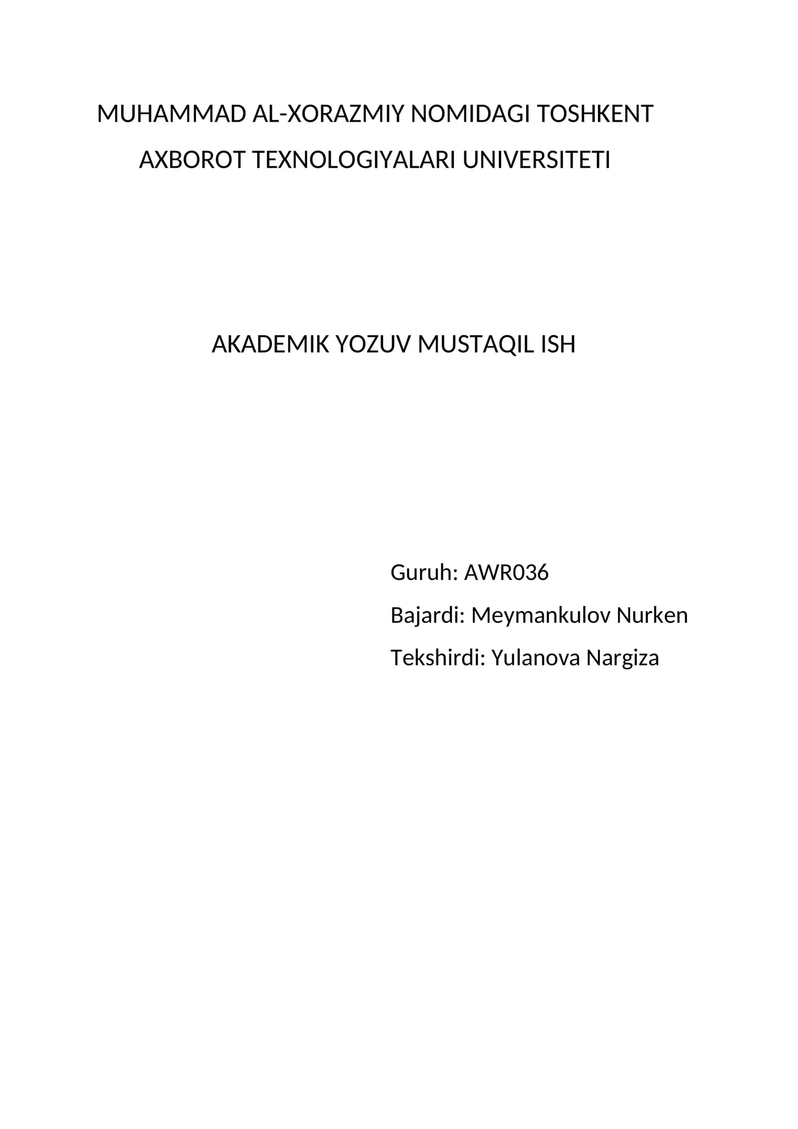 AKADEMIK YOZUV MUSTAQIL ISH