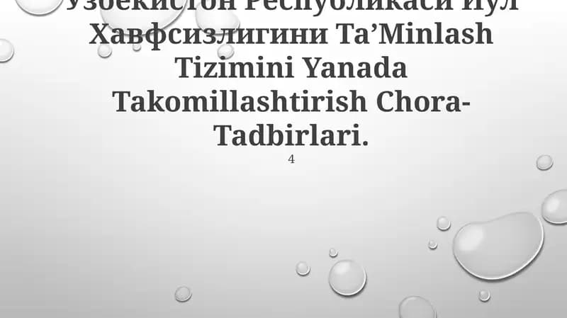 Ўзбекистон Республикаси Йўл Хавфсизлигини Та’Minlash Tizimini Yanada Takomillashtirish Chora-Tadbirlari