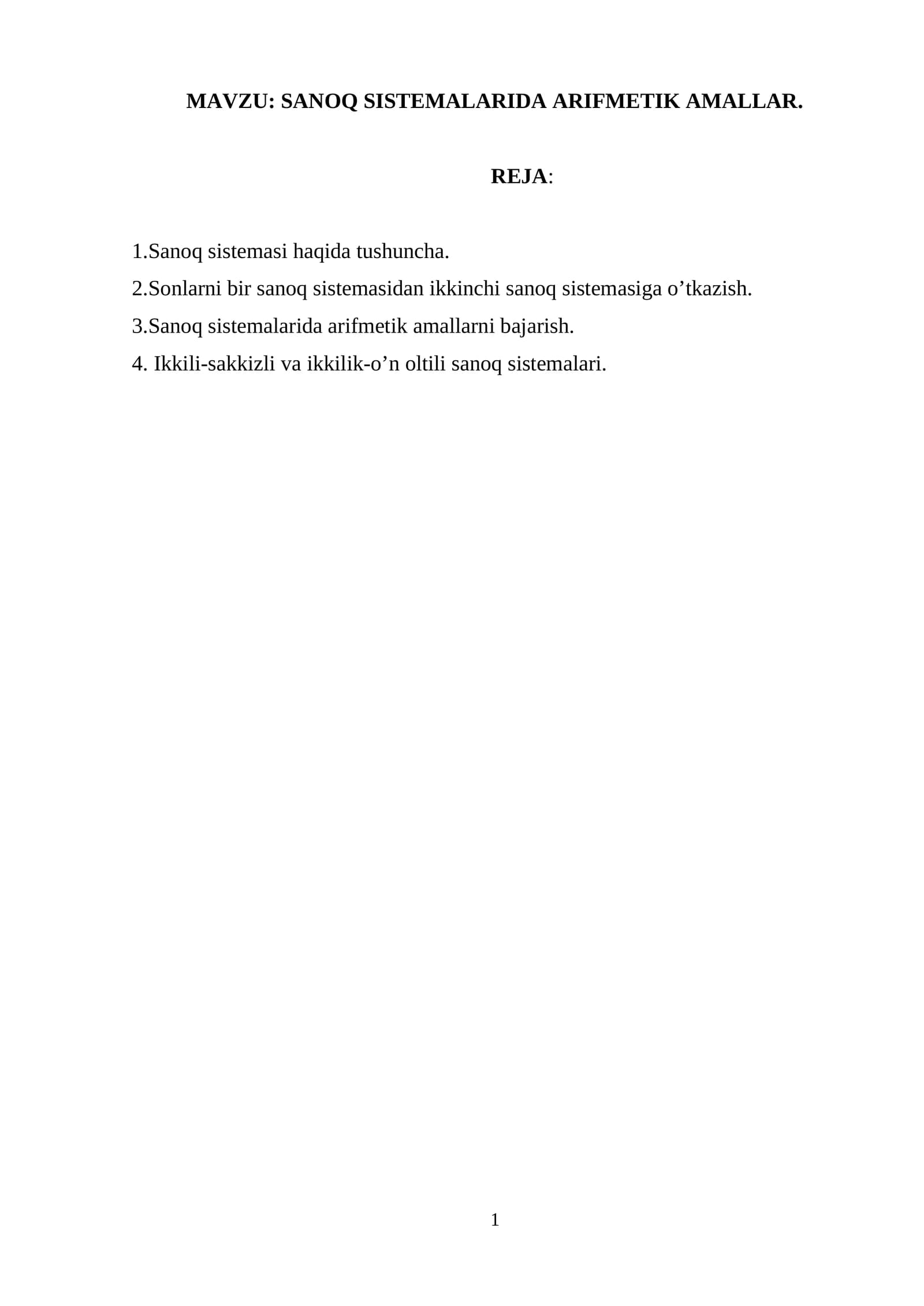 SANOQ SISTEMALARIDA ARIFMETIK AMALLAR