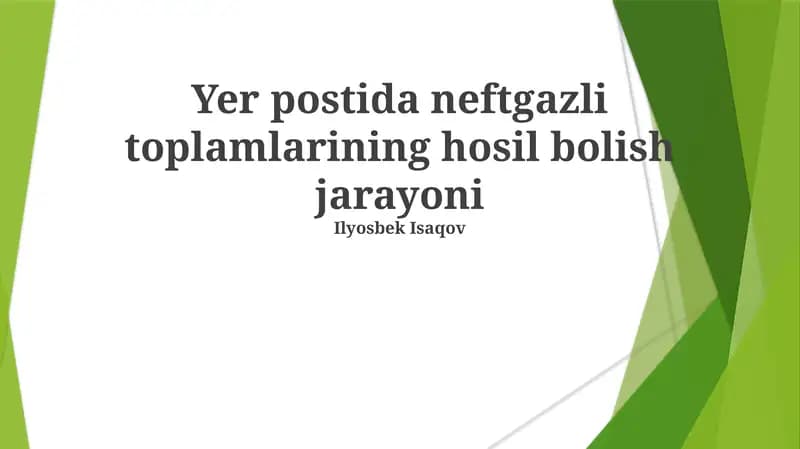 Neft va Gazning Hosil Boʻlishi Jarayoni