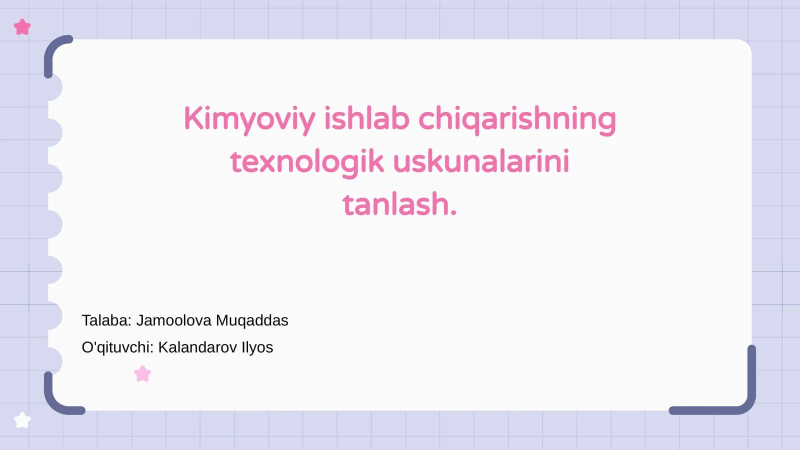 Kimyoviy ishlab chiqarishning texnologik uskunalarini tanlash