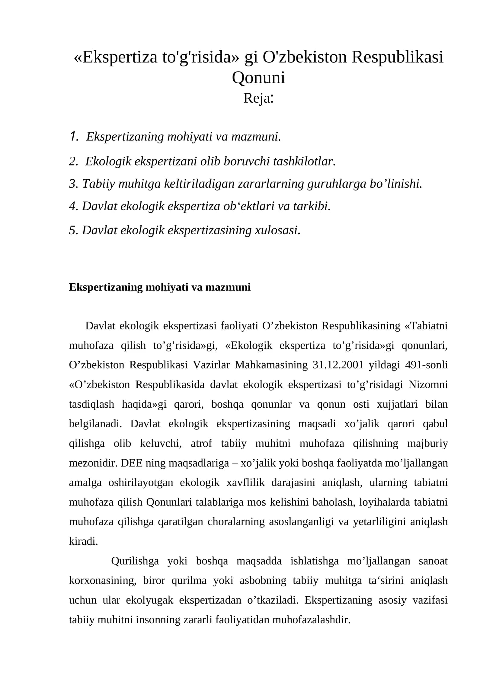 Ekologik ekspertiza to'g'risida