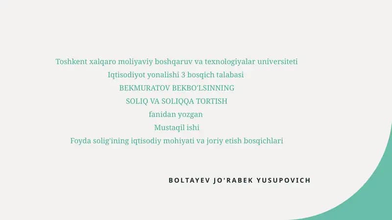 Foyda Solig'ining Iqtisodiy Ahamiyati