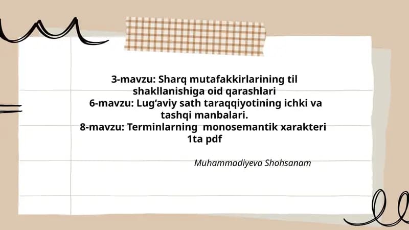 Sharq mutafakkirlarining til shakllanishiga oid qarashlari