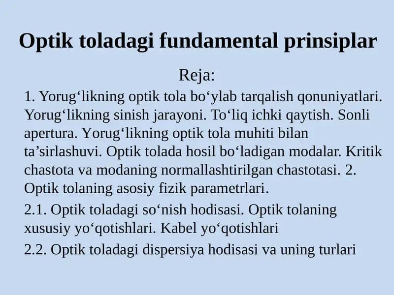Optiktoladagi fundamental prinsiplar
