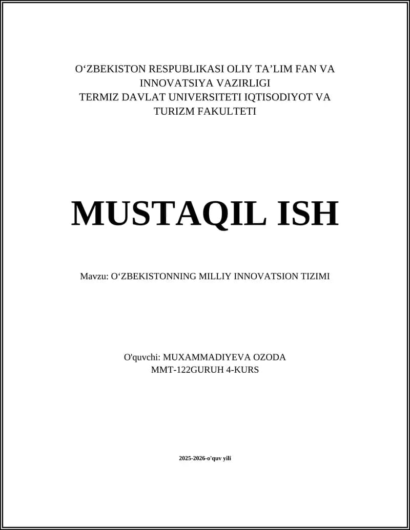 OʻZBEKISTONNING MILLIY INNOVATSION TIZIMI