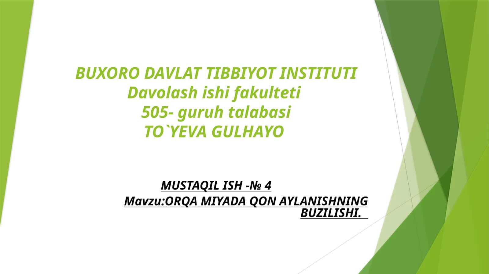 ORQAMIYADA QON AYLANISHNING BUZILISHI