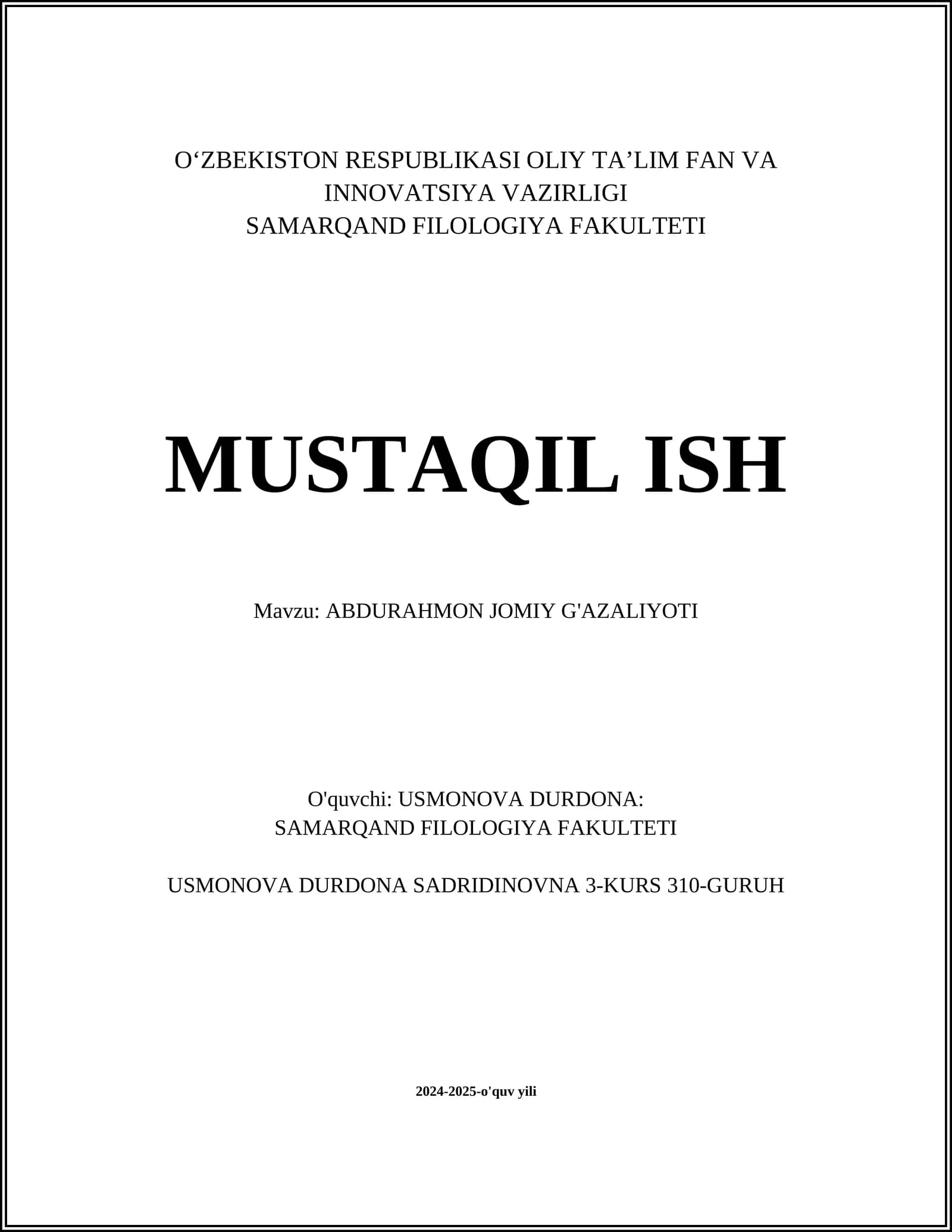 ABDURAHMON JOMIY G'AZALIYOTI