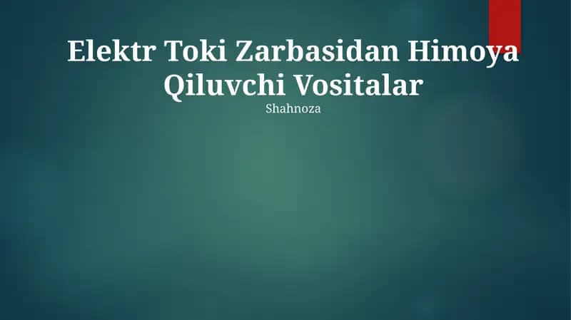 Elektr Toki Zarbasidan Himoya Qiluvchi Vositalar