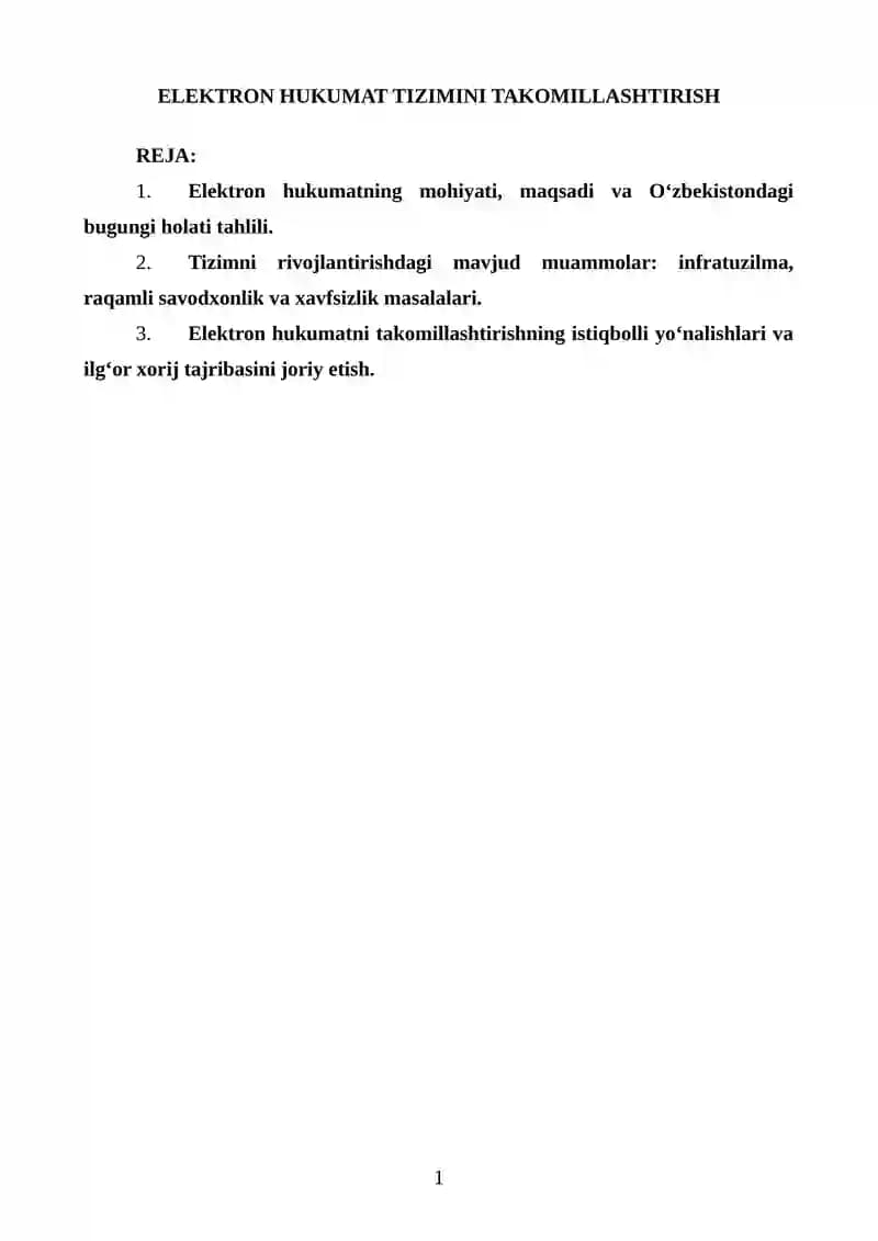 Elektron hukumat tizimini takomillashtirish