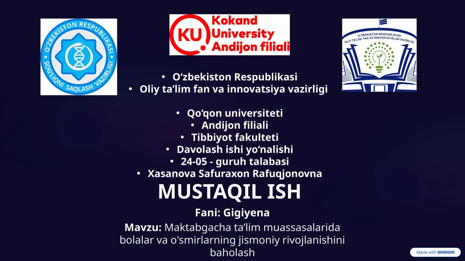 Maktabgacha ta’lim muassasalarida bolalar va o'smirlarning jismoniy rivojlanishini baholash
