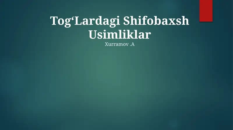 TogʻLardagi Shifobaxsh Usimliklar