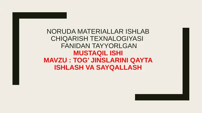 NORUDA MATERIALLAR ISHLAB CHIQARISH TEXNALOGIYASI